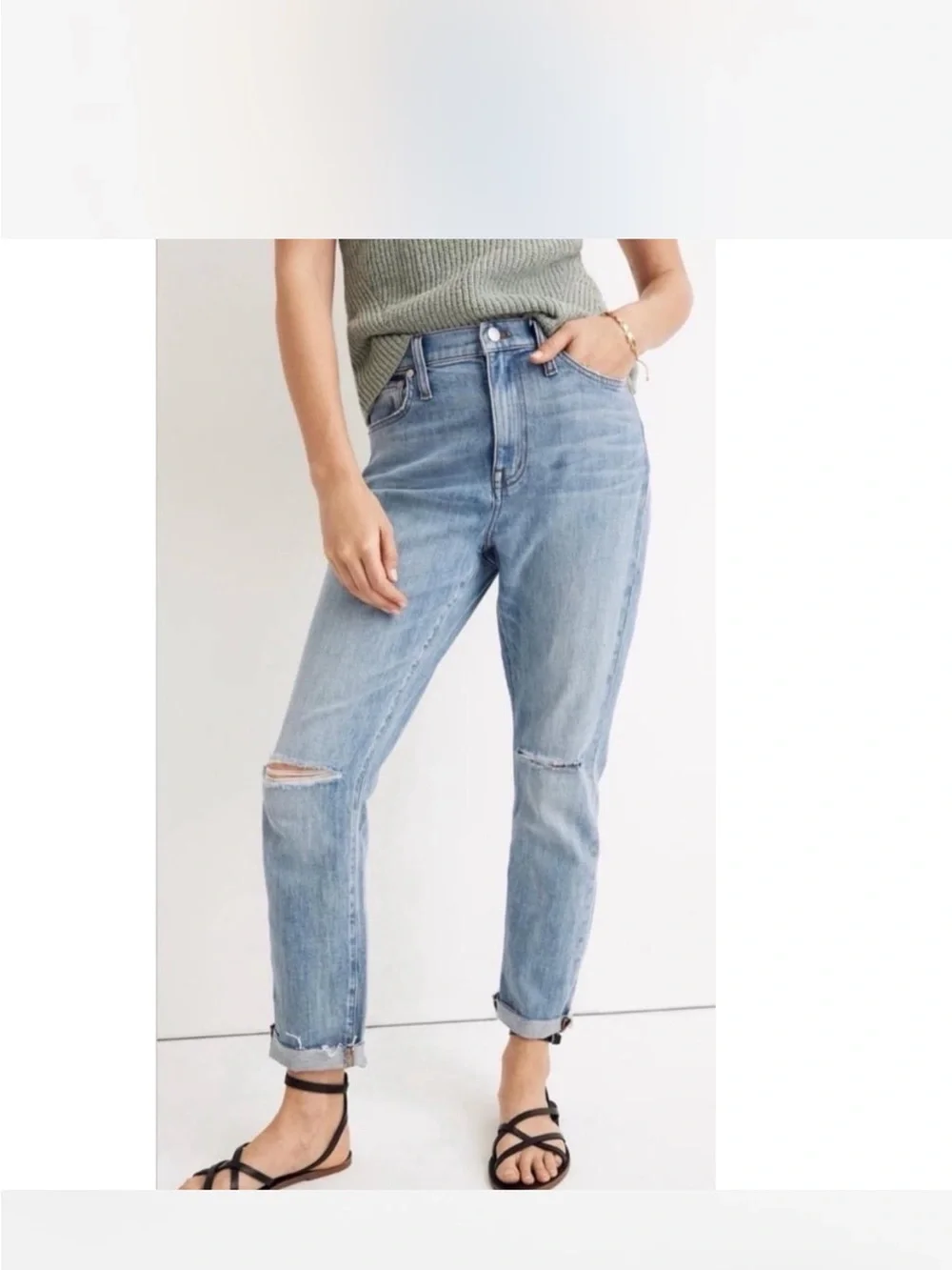 Madewell Light Blue Boyfriend with Knee Distress, the High Rise Slim Boyjean